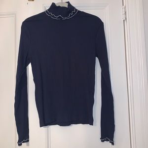 NWOT J.Crew Ruffle Turtleneck in Navy
